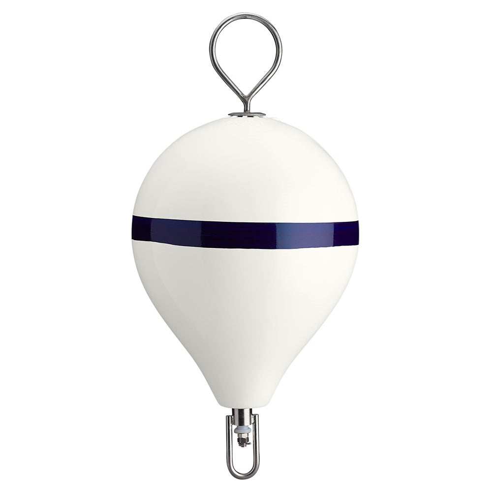 Polyform 17" CM Mooring Buoy w/SS Iron - White Blue Stripe - Skoutley Outdoors LLC