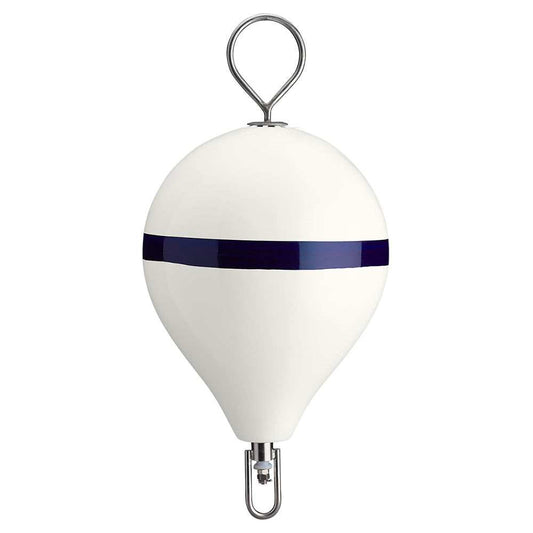 Polyform 17" CM Mooring Buoy w/SS Iron - White Blue Stripe - Skoutley Outdoors LLC