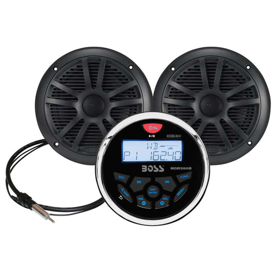 Boss Audio MCKGB350W.6 Marine Stereo & 6.5" Speaker Kit - Black - Skoutley Outdoors LLC