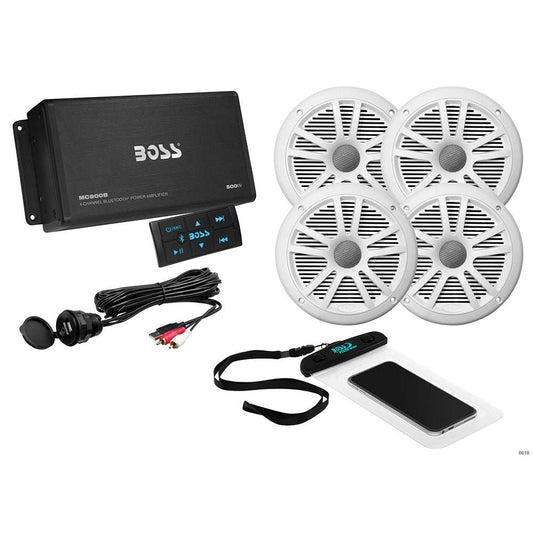 Boss Audio ASK904B.64 4 Channel Amplifier & 2 Pairs of 6.5" Speaker Kit - White - Skoutley Outdoors LLC