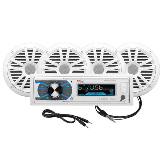 Boss Audio MCK632WB.64 Marine Stereo & 2 Pairs of 6.5" Speaker Kit - White - Skoutley Outdoors LLC