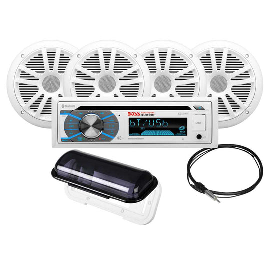 Boss Audio MCK508WB.64S Marine Stereo & 2 Pairs of 6.5" Speaker Kit - White - Skoutley Outdoors LLC