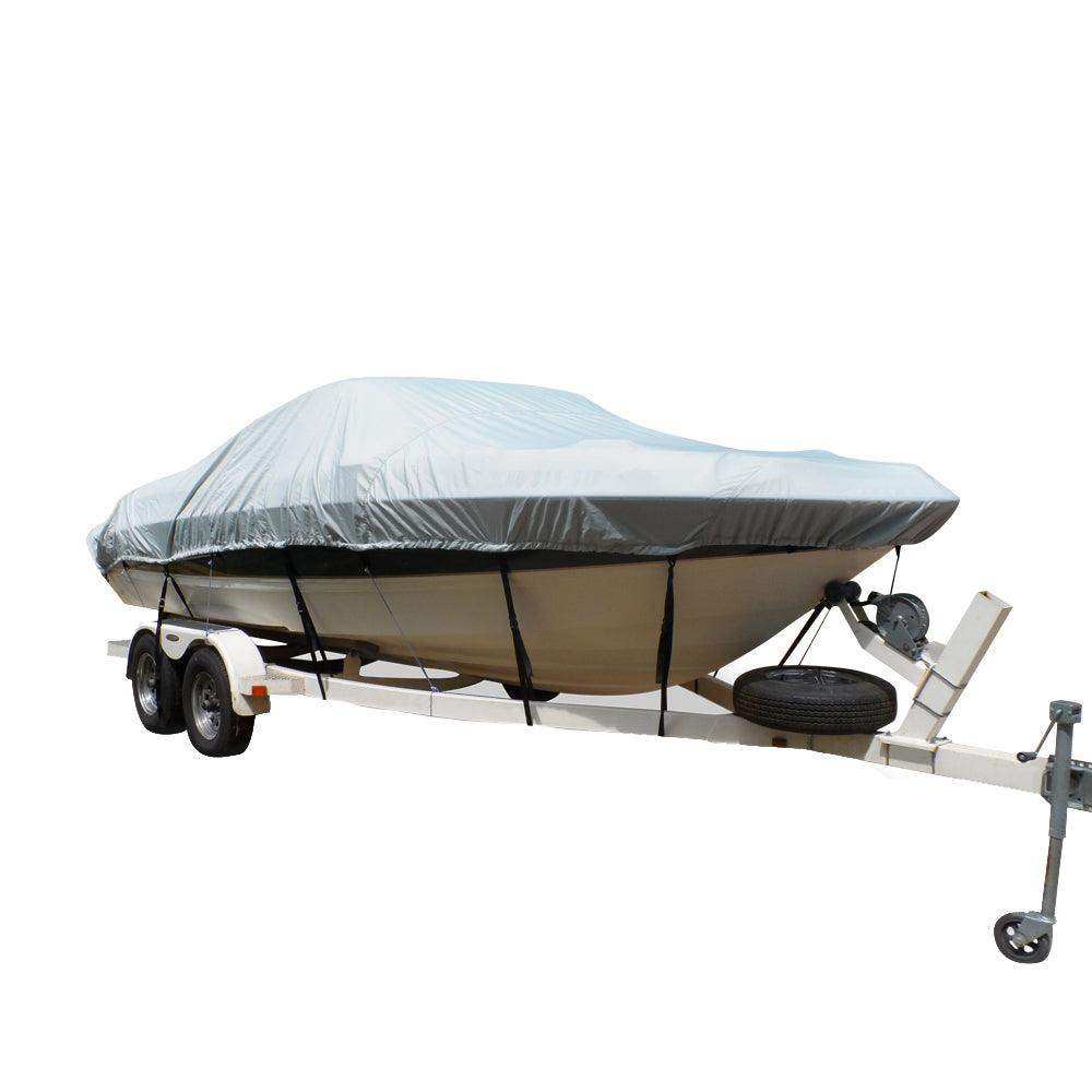 Carver Flex-Fit™ PRO Polyester Size 4 Boat Cover f/V-Hull & Tri-Hull Boats I/O or O/B - Grey - Skoutley Outdoors LLC