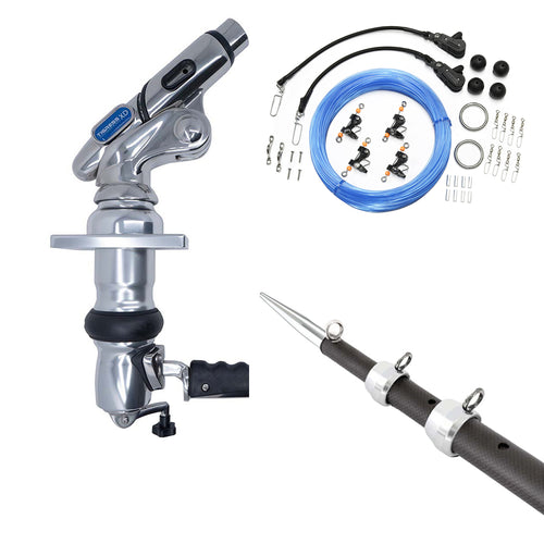 Tigress XD Crank Top Mount System - 18' - Carbon Fiber XD Black/Silver Outriggers Pro Series Double Rigging Kit - Skoutley Outdoors LLC