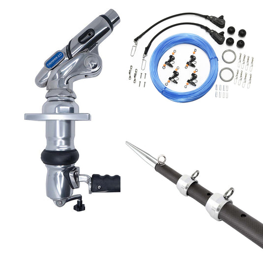 Tigress XD Crank Top Mount System - 18' - Carbon Fiber XD Black/Silver Outriggers Pro Series Double Rigging Kit - Skoutley Outdoors LLC