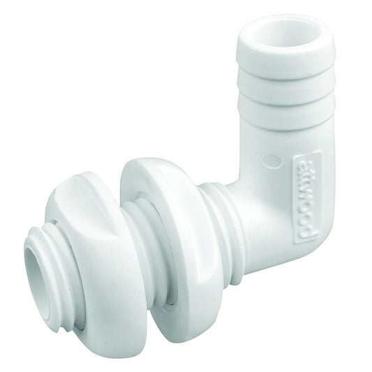 Attwood White Plastic 90 Degree Thru-Hull Connector - 3/4" Inner Diameter - Skoutley Outdoors LLC