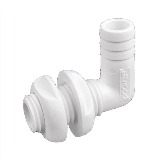Attwood White Plastic 90 Degree Thru-Hull Connector - 1-1/8" Inner Diameter - Skoutley Outdoors LLC