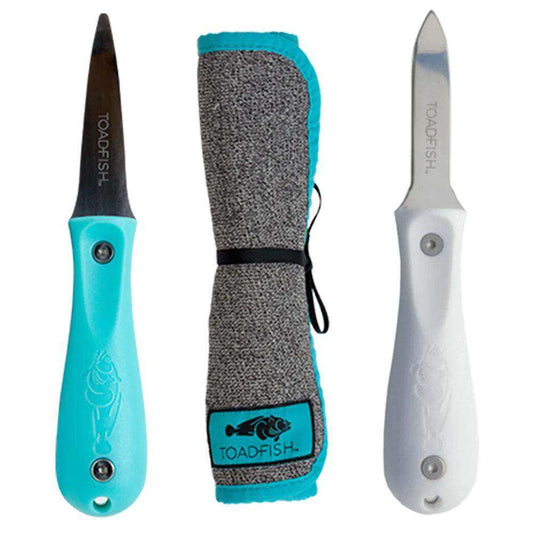 Toadfish Shucker's Bundle - Put 'Em Back Oyster Knife, Professional Oyster Knife & Cut-Proof Shucking Cloth - Skoutley Outdoors LLC