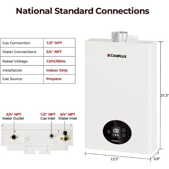 Load image into Gallery viewer, Camplux Climatech 3 Indoor Gas Tankless Water Heater 68,000 BTU
