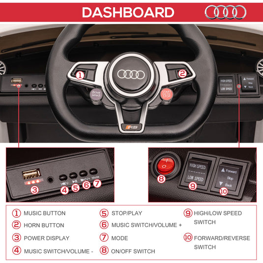 6V Audi TT RS Kid Electric Sports Car with Remote Control Ride-On