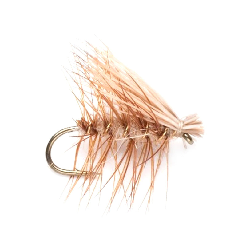 Load image into Gallery viewer, Barbless Tan Elk Hair Caddis Classic Trout Dry Flies 1 Dozen Flies Size 12
