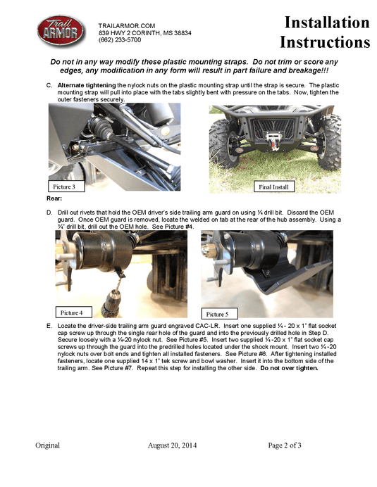 Trail Armor A-Arm Guard for 2011-20 Can-Am Commander 800 / 1000 / Max