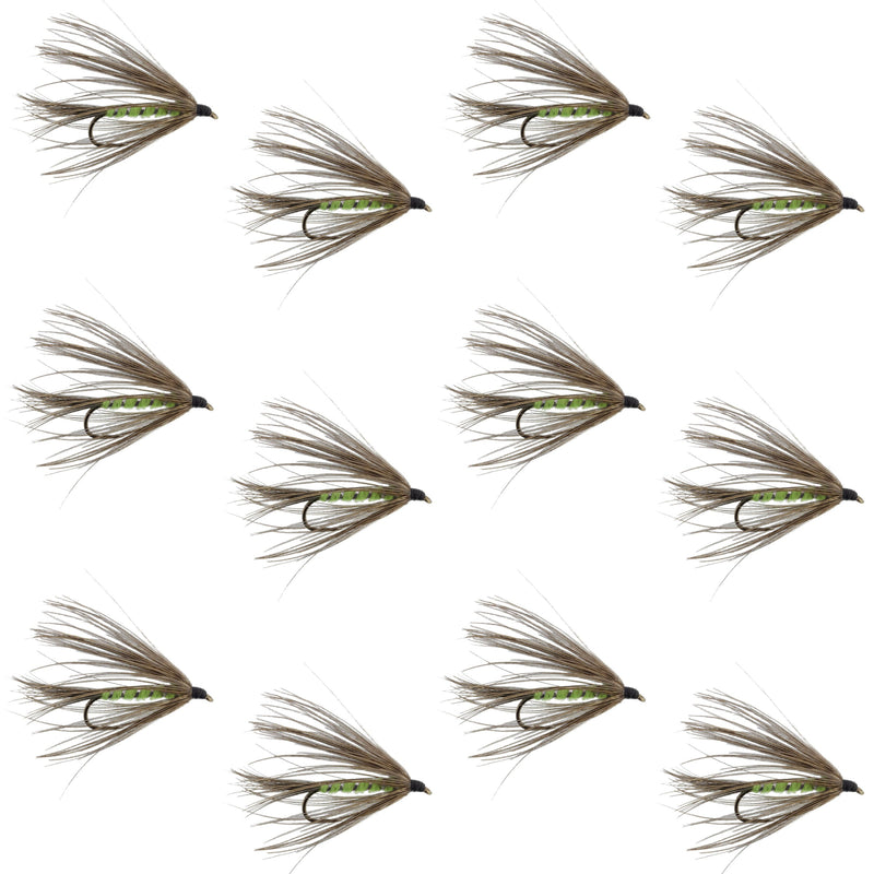 Load image into Gallery viewer, Carey Special Soft Hackle Grouse and Bright Green Wet Fly - 12 Flies Hook Size 10
