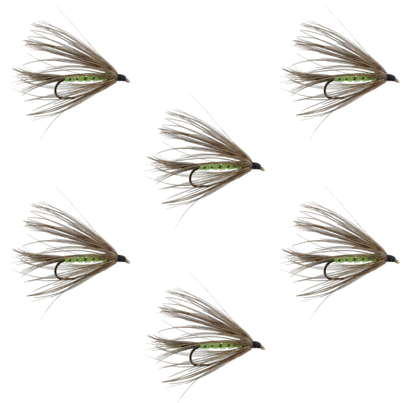 Load image into Gallery viewer, Carey Special Soft Hackle Grouse and Bright Green Wet Fly - 6 Flies Hook Size 10
