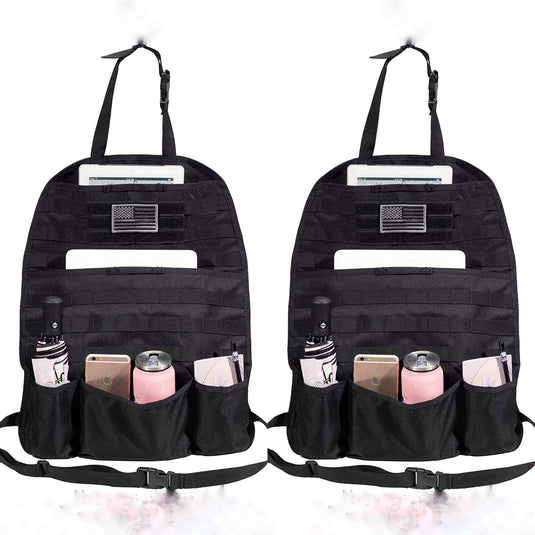 (PAIR) Car Seat Back Gear Organizer with FREE US Flag Patch included