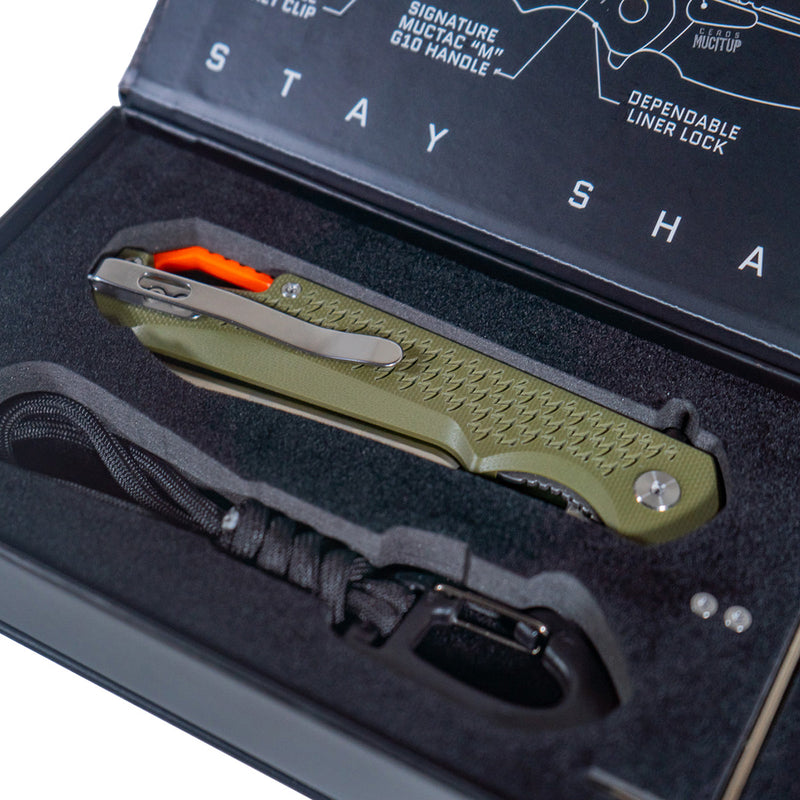 Load image into Gallery viewer, MUCTAC Ceros Folding Knife D2 Steel 3.8&quot; Blade OD Green G10 Liner Lock EDC
