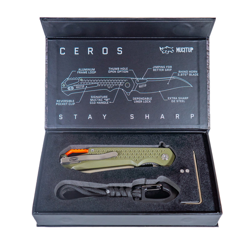 Load image into Gallery viewer, MUCTAC Ceros Folding Knife D2 Steel 3.8&quot; Blade OD Green G10 Liner Lock EDC

