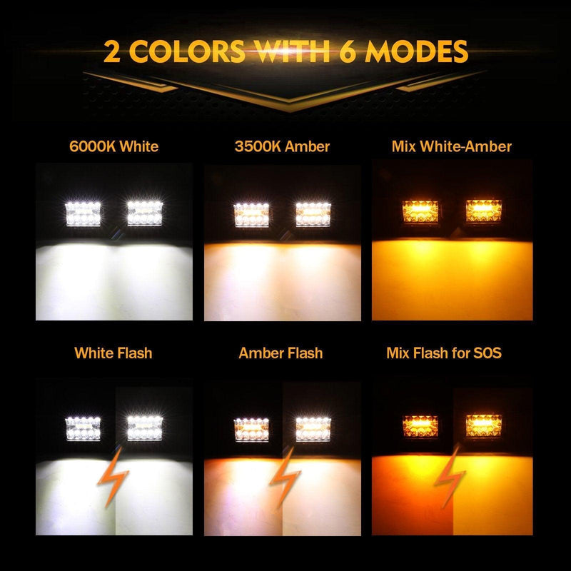 Load image into Gallery viewer, (2pcs/set) 3 inch 6 Modes White&amp;Amber LED Square Light Pod Working Lights with Wiring Harness for SUV ATV UTV Trucks Pickup Boat
