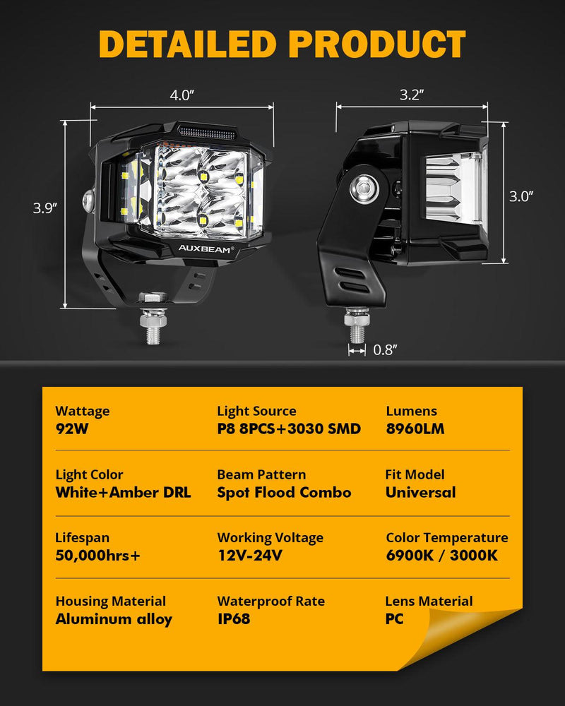 Load image into Gallery viewer, V-MAX Series Combo Beam Side Shooter LED Pod Lights with Amber DRL
