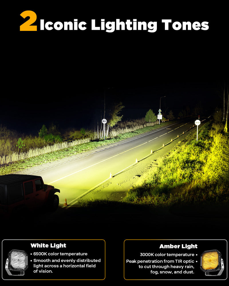 Load image into Gallery viewer, Color Play Series 3 Inch 100W Flood LED Pod Lights Off Road Lights with White DRL &amp; Amber Turn Signal Lights
