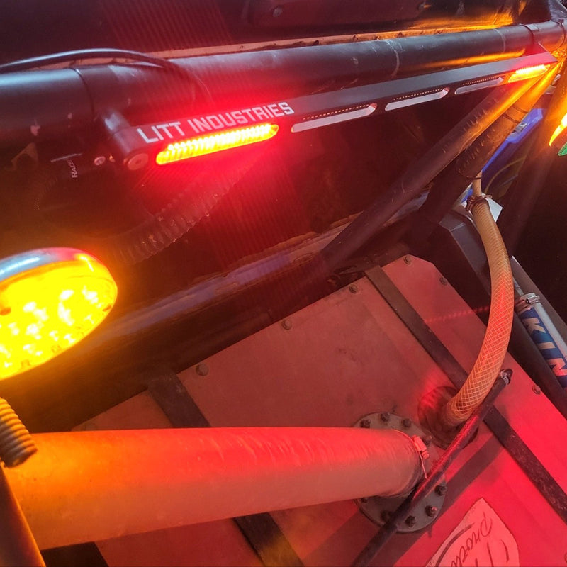 Load image into Gallery viewer, litt industries led chase bar rear facing light bar for utv rzr can am truck or overlander with 1.75" roll bar clamps mounted to trophy truck
