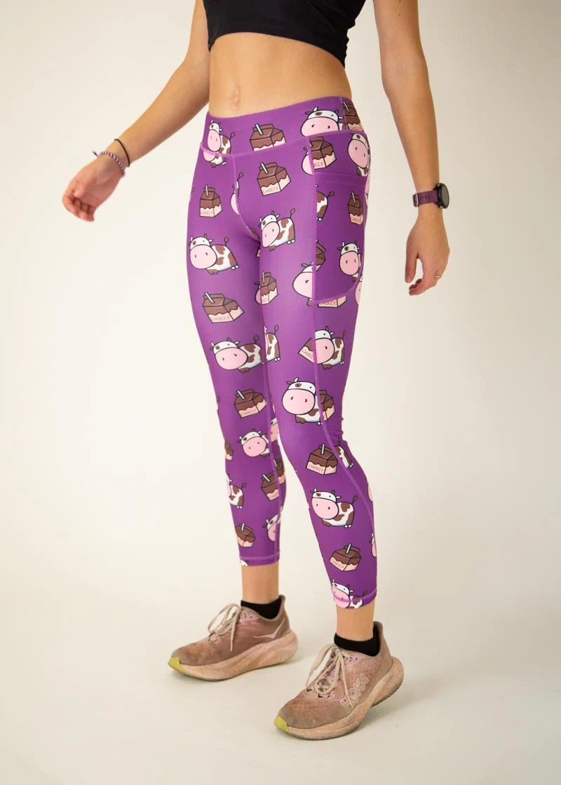 Load image into Gallery viewer, Women&#39;s Choccy Cows Leggings (Purple) XS S M L XL
