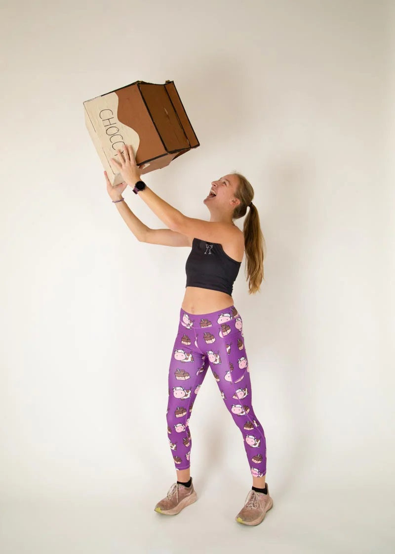 Load image into Gallery viewer, Women&#39;s Choccy Cows Leggings (Purple) XS S M L XL
