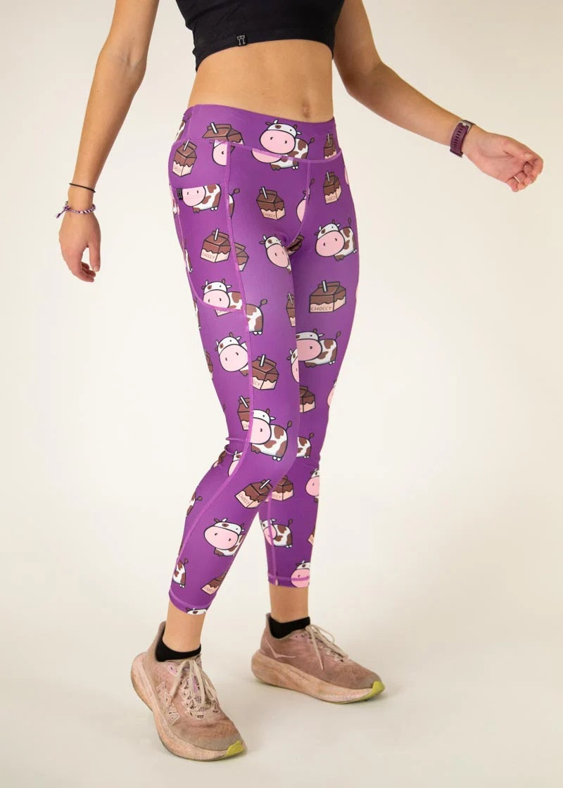 Load image into Gallery viewer, Women&#39;s Choccy Cows Leggings (Purple) XS S M L XL
