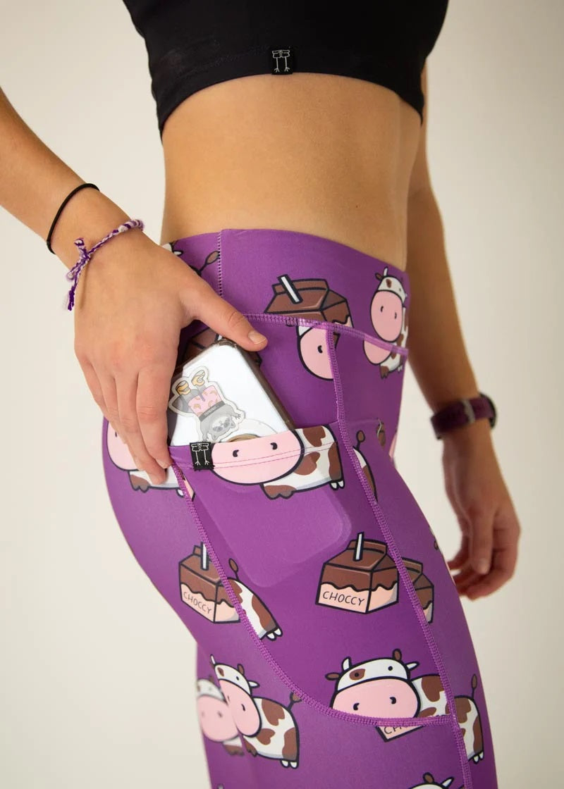 Load image into Gallery viewer, Women&#39;s Choccy Cows Leggings (Purple) XS S M L XL
