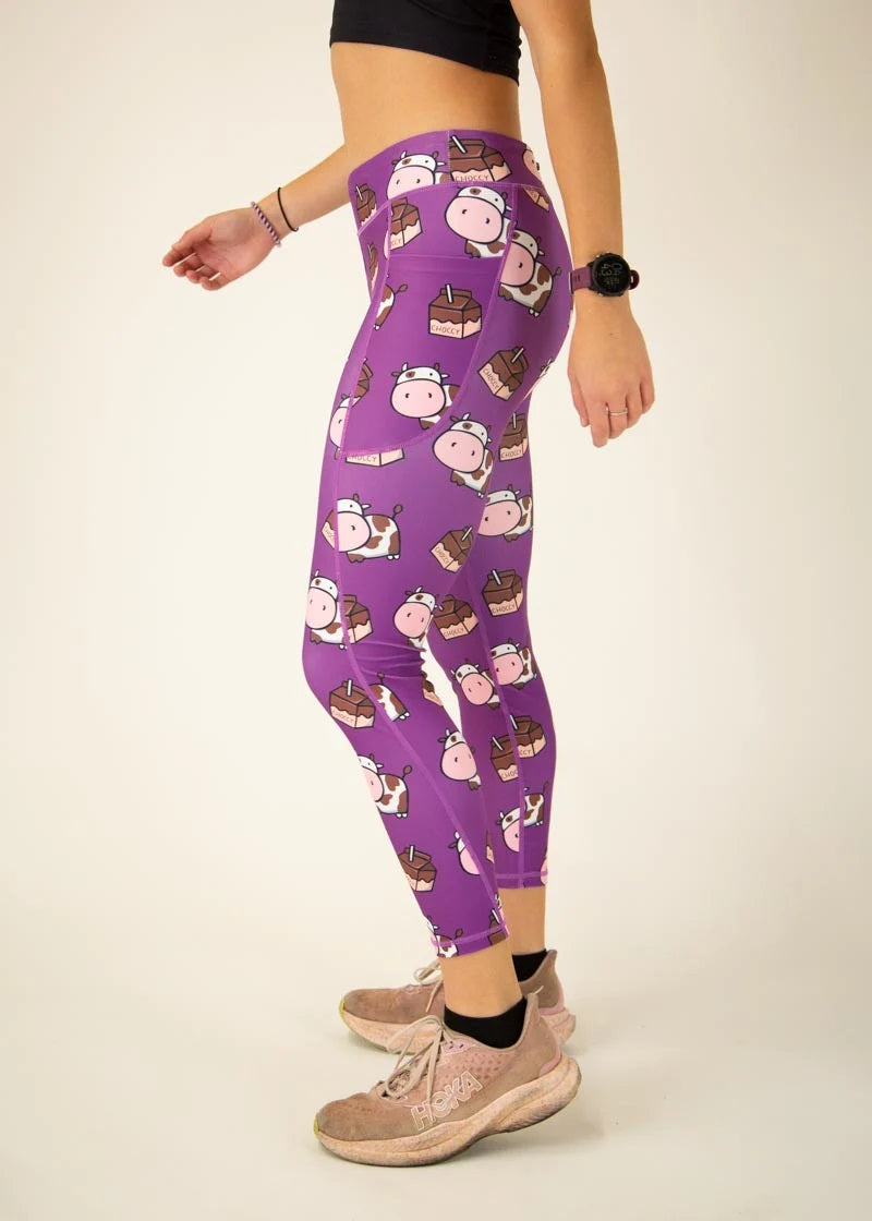 Load image into Gallery viewer, Women&#39;s Choccy Cows Leggings (Purple) XS S M L XL
