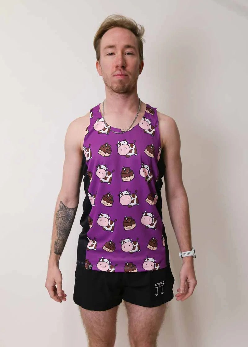 Load image into Gallery viewer, Men&#39;s Choccy Cows SP Performance Singlet (Purple) XS S M L XL
