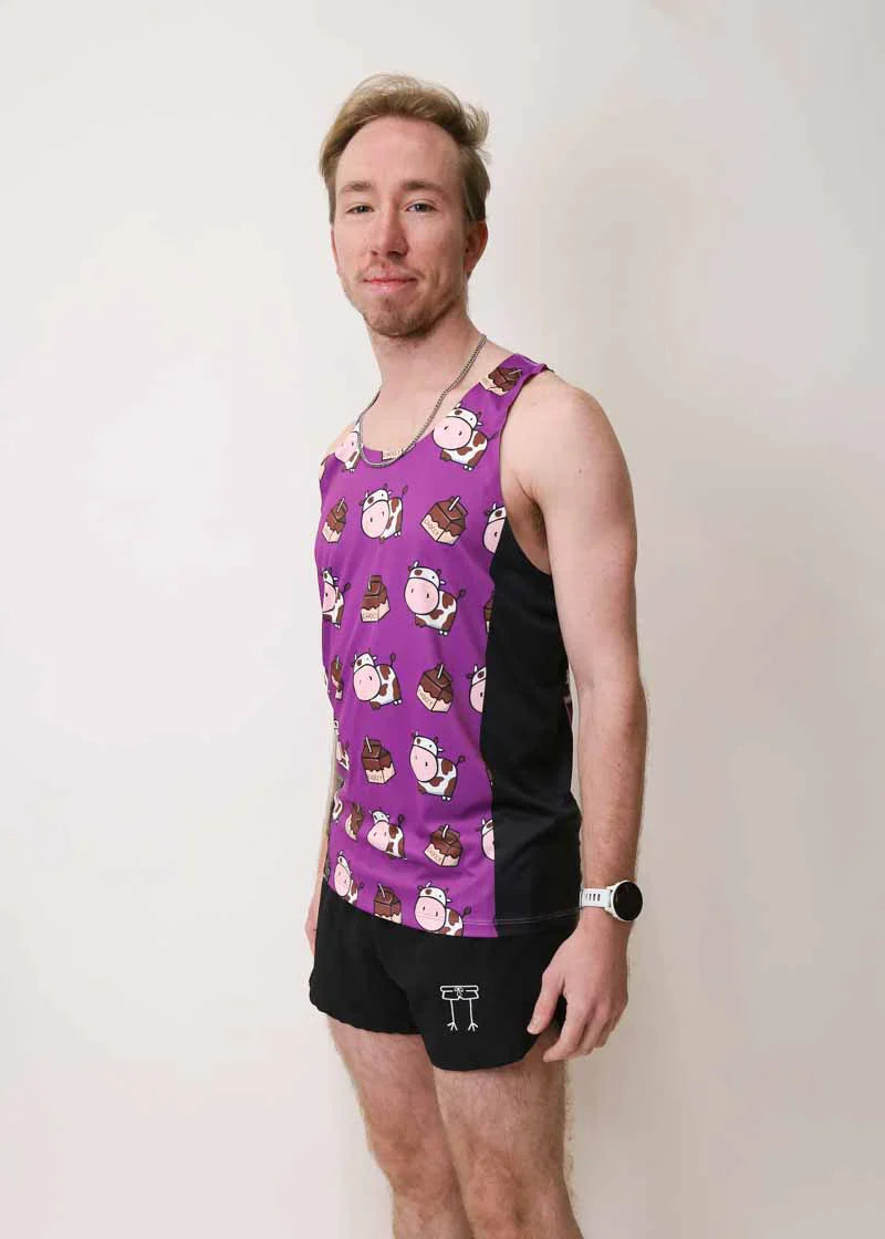 Load image into Gallery viewer, Men&#39;s Choccy Cows SP Performance Singlet (Purple) XS S M L XL
