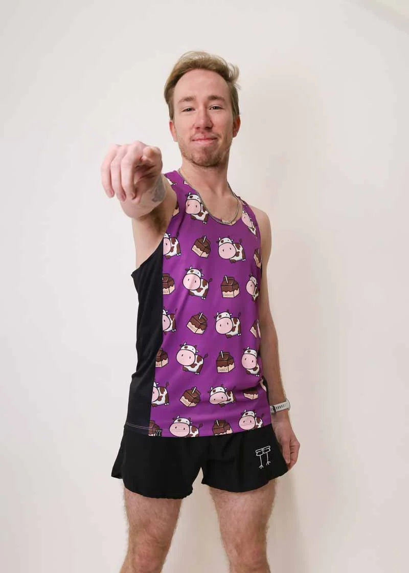 Load image into Gallery viewer, Men&#39;s Choccy Cows SP Performance Singlet (Purple) XS S M L XL
