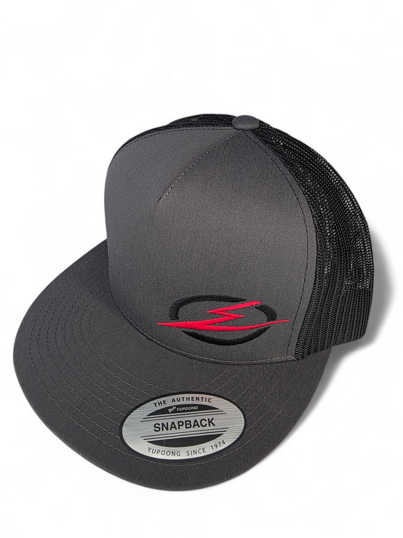 Load image into Gallery viewer, Classics 2-Tone Trucker Hat Charcoal/Black, Black/Red Elektric Logo
