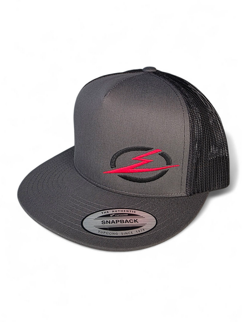 Load image into Gallery viewer, Classics 2-Tone Trucker Hat Charcoal/Black, Black/Red Elektric Logo
