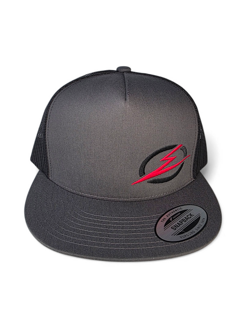 Load image into Gallery viewer, Classics 2-Tone Trucker Hat Charcoal/Black, Black/Red Elektric Logo
