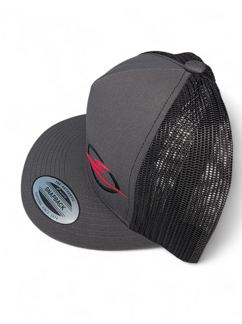 Load image into Gallery viewer, Classics 2-Tone Trucker Hat Charcoal/Black, Black/Red Elektric Logo
