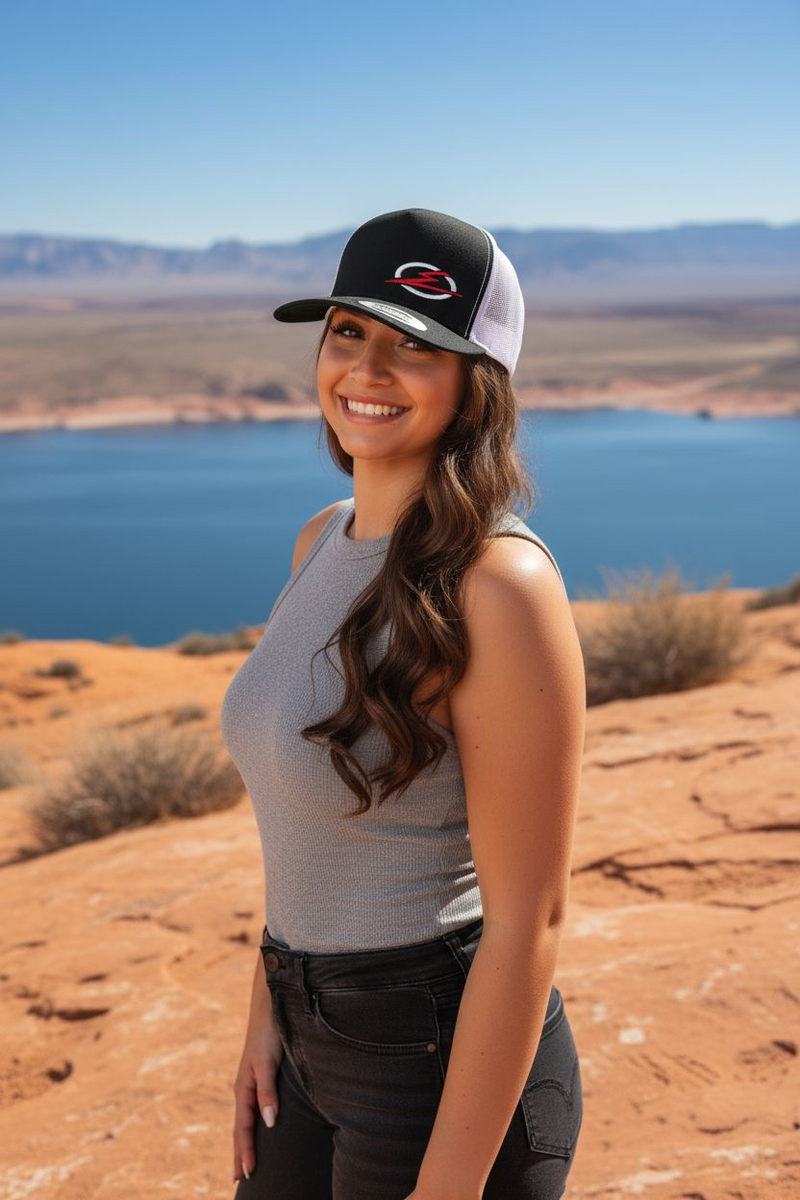 Load image into Gallery viewer, Classics 2-Tone Trucker Hat Black/White, White/Red Elektric Logo
