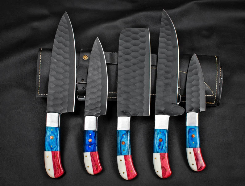 Load image into Gallery viewer, Custom Hand Forged Carbon Steel Chef’s Knife Set – 5 PCS BBQ &amp; Kitchen Knives | Best Anniversary Gift for Him
