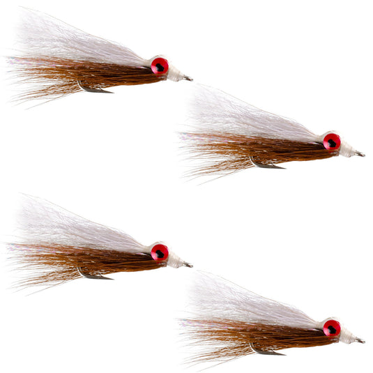 Clousers Deep Minnow Brown/White Streamer- 4 Saltwater Flies - Size 1/0