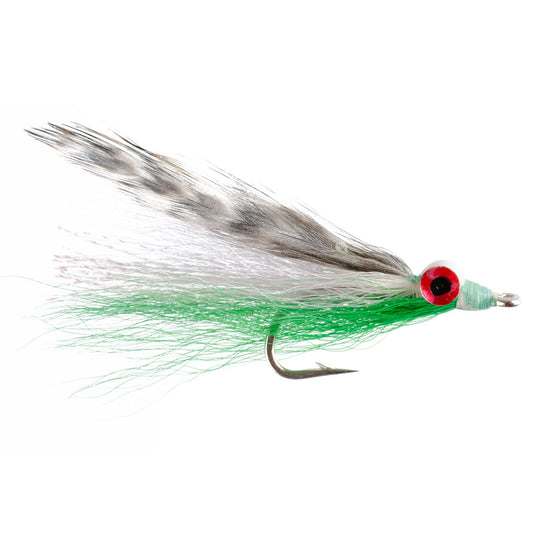 Clousers Deep Minnow Grizzly Green Streamer- 4 Saltwater Flies - Size 1/0