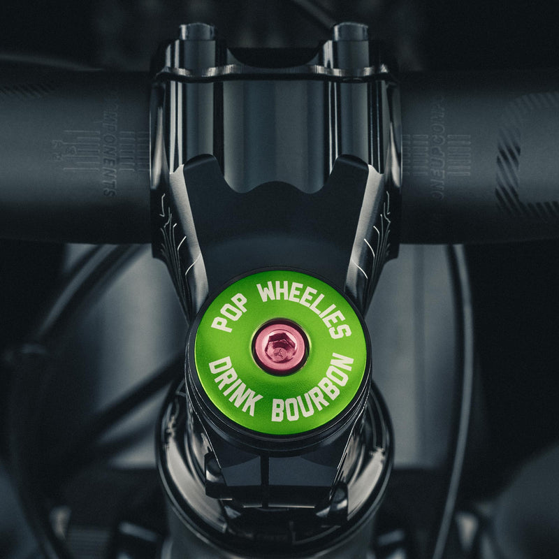 Load image into Gallery viewer, Pop Wheelies Drink Bourbon Bicycle Headset Cap
