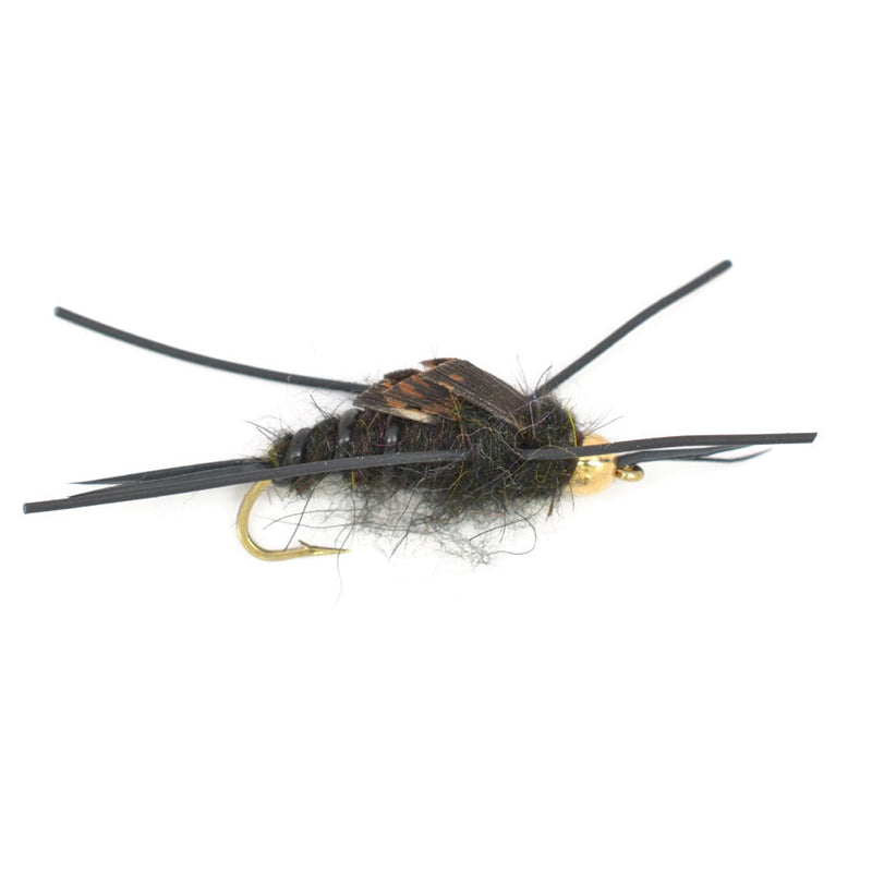 Load image into Gallery viewer, 3 Pack Gold Bead Kaufmann&#39;s Black Stone Fly with Rubber Legs - Stonefly Wet Fly - Hook Size 4
