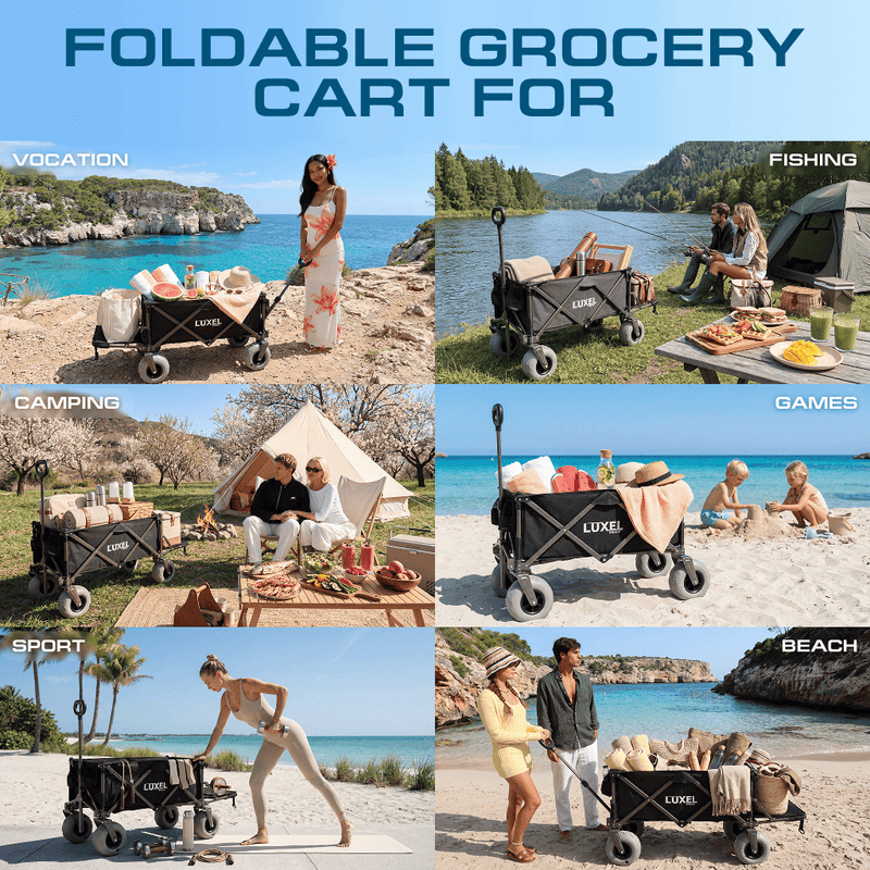 Load image into Gallery viewer, Beach Wagon Cart with Big Wheels – Foldable Utility Wagon Black
