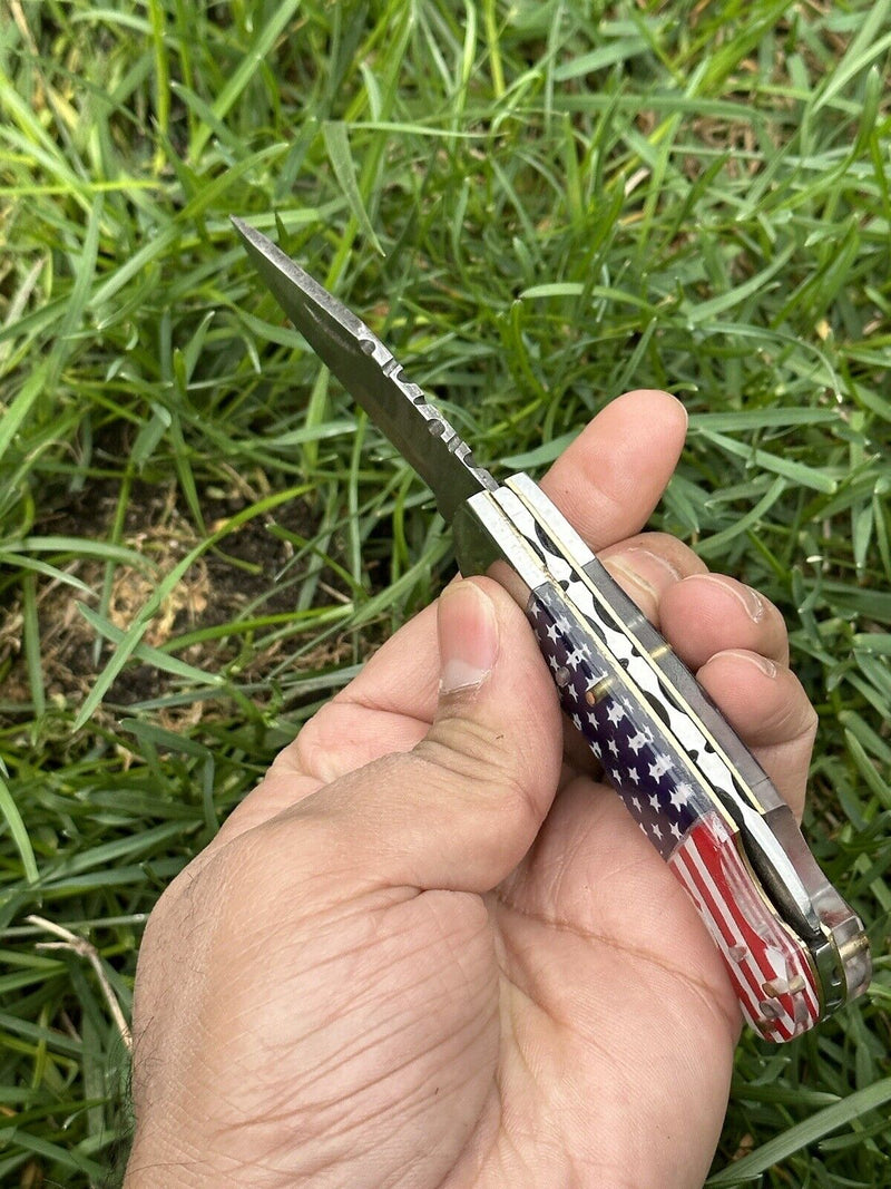 Load image into Gallery viewer, Lone Star 3-Inch Damascus Pocket Knife – Custom Handmade with Bone Handle
