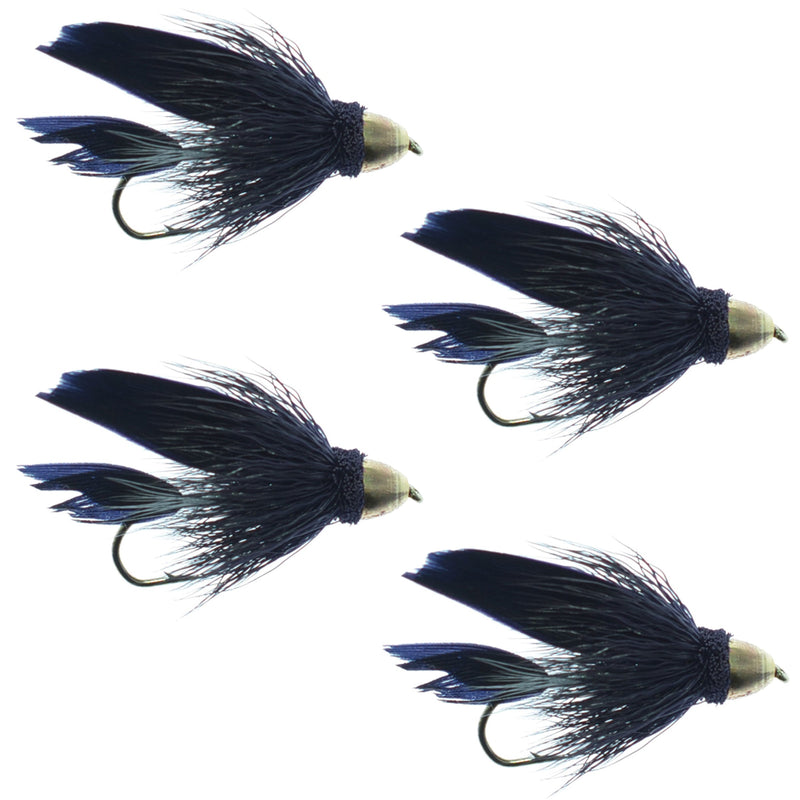Load image into Gallery viewer, Cone Head Black Muddler Minnow Streamer Fly  - 4 Flies Size 8
