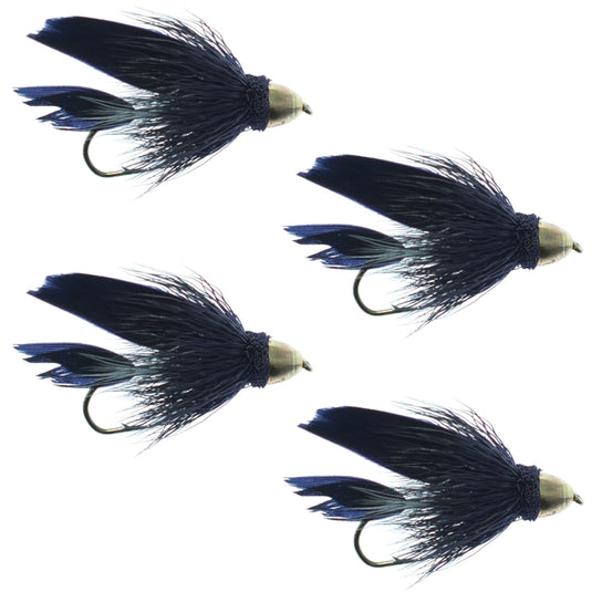 Cone Head Black Muddler Minnow Streamer Fly  - 4 Flies Size 8
