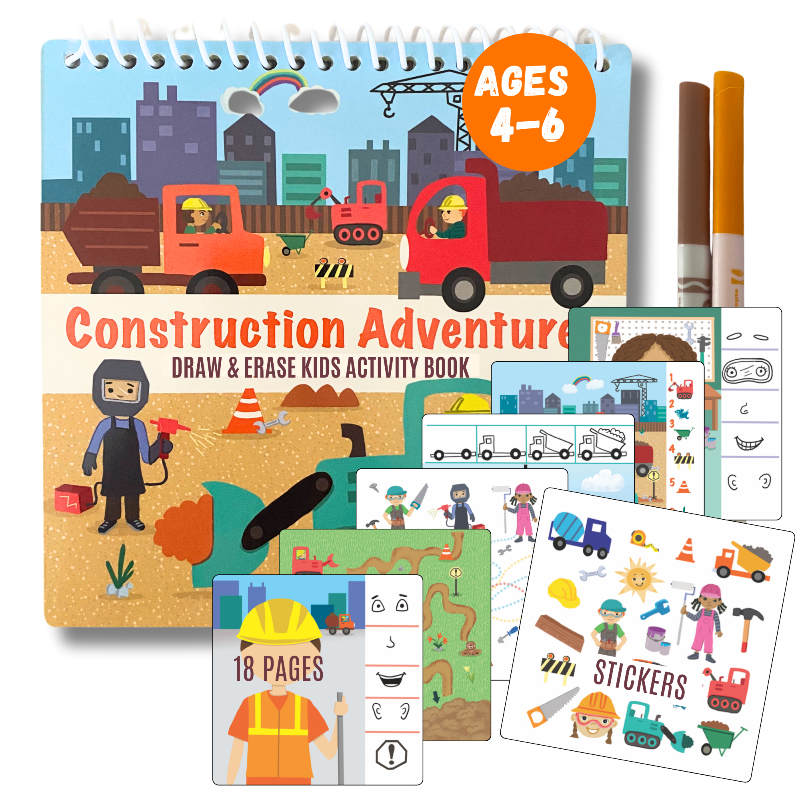 Load image into Gallery viewer, Small 7" Dry Erase Activity Book (incl. 2 Washable Markers &amp; Reusable Stickers)
