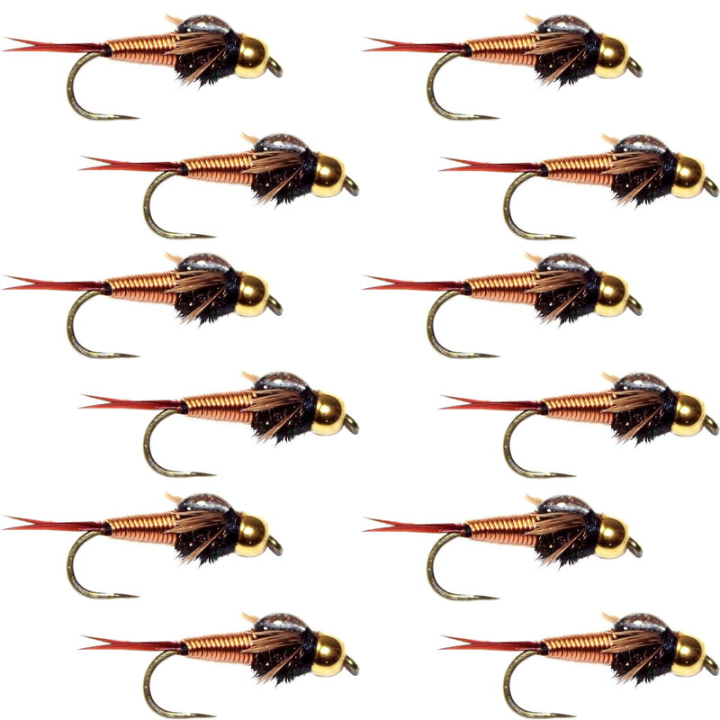 Load image into Gallery viewer, Barbless Bead Head Copper John Nymph Fly 1 Dozen  Fishing Flies -  Hook Size 14
