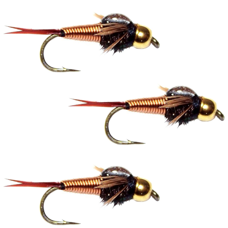 Load image into Gallery viewer, 3 Pack Bead Head Copper John Nymph Fly Fishing Flies -  Hook Size 10
